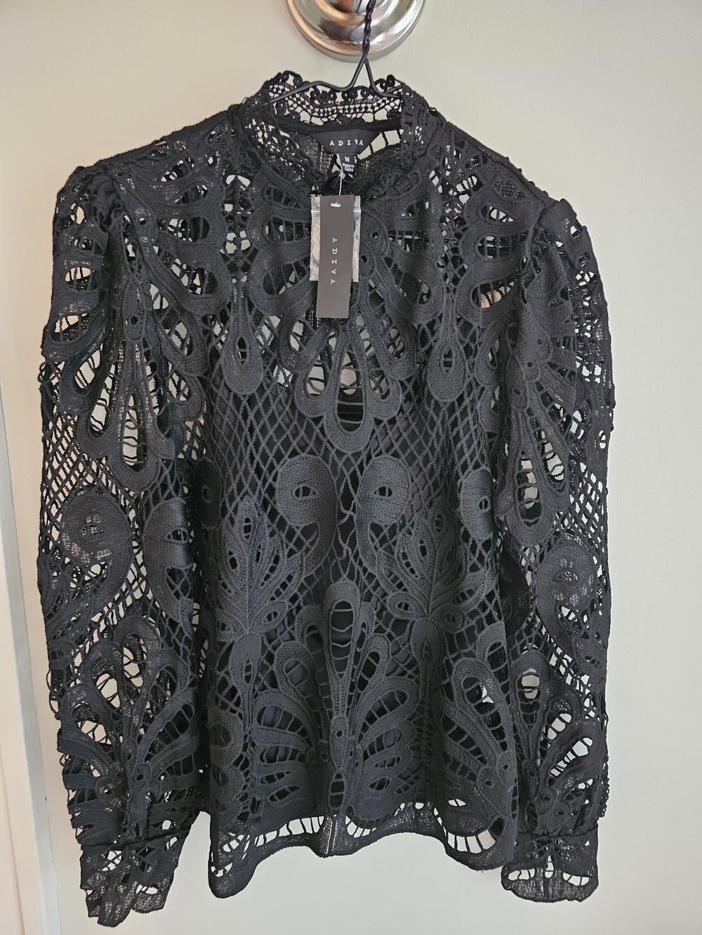 Adiva Black Crochet Lace High-Neck Blouse
